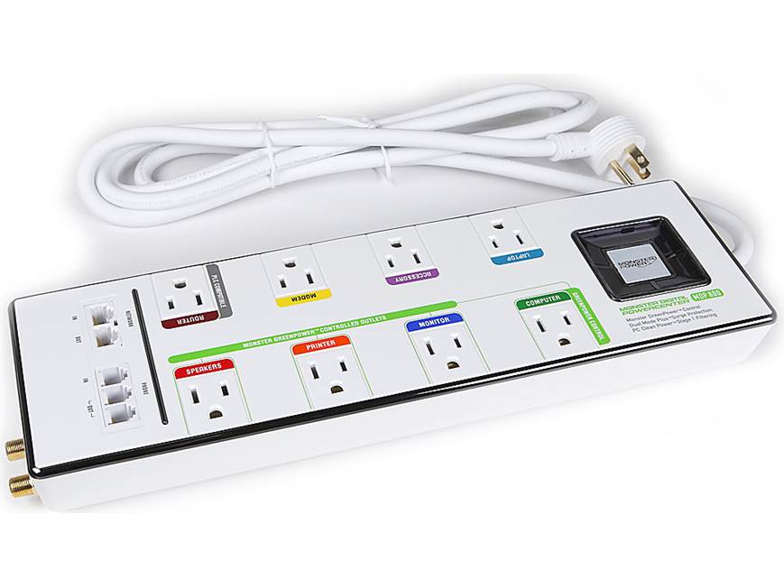 Monster Digital PowerCenter MDP 800 surge protector with colour-coded GreenPower-controlled outlets